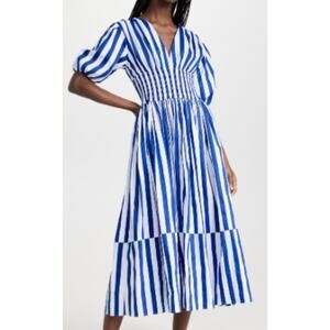 NEW AYR Extra Extra Maxi Dress Marais Blue Regatta Stripe Size XS Puff‎ Sleeve